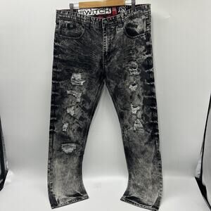 Switch Mens Jeans Size 36x32 Premium Denim Straight Leg Destroyed Grunge Black